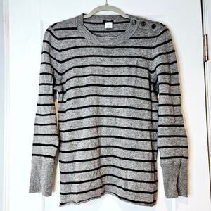 J. Crew Gray Black Striped Wool Cashmere Blend Sweater
